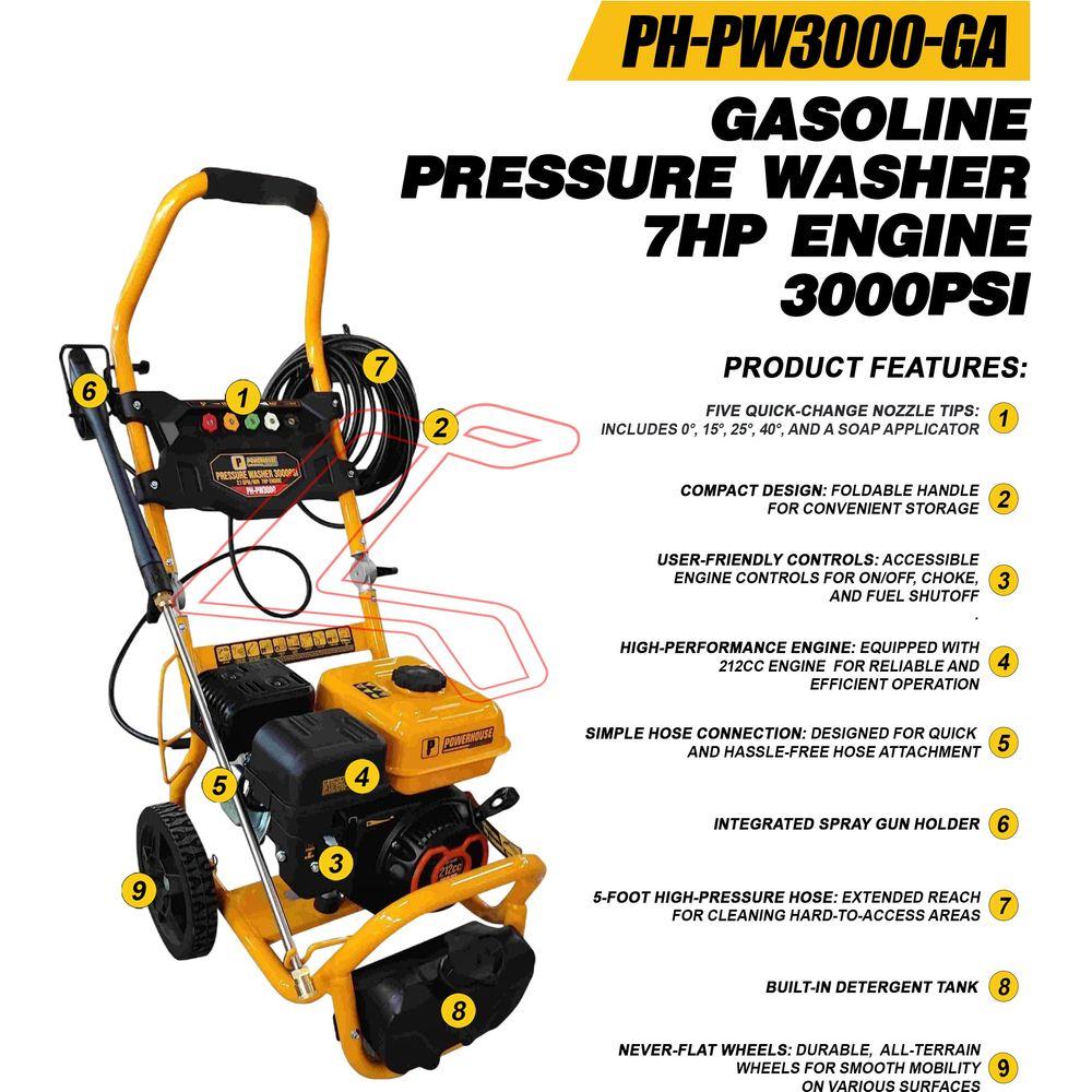 Powerhouse PH-PW3000-GA Gasoline Engine Pressure Washer 7HP 3000psi | Powerhouse by KHM Megatools Corp. Powerhouse PH-PW3000-GA Gasoline Engine Pressure Washer 7HP 3000psi | Powerhouse by KHM Megatools Corp.